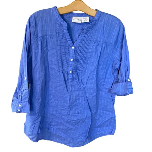 The Vermont country store Blue 3/4 Sleeve Buttoned Blouse Mandarin Collar XL - Picture 1 of 8